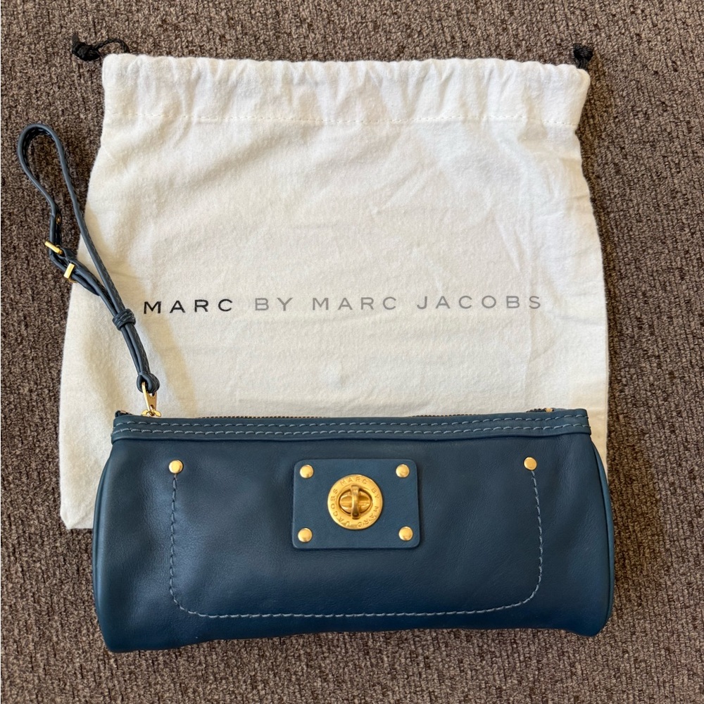 Marc by Marc Jacobs Navy Leather Wristlet with Gold Hardware